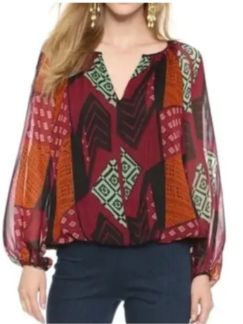 Diane Von Furstenberg Tribal Print Silk Blouse S